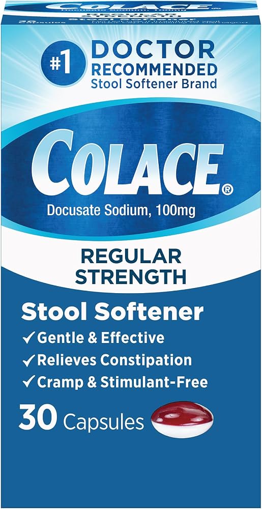 Colace Stool Softener Constipation Relief, 100 mg, 30 Capsules - Personal Care