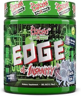 Psycho Pharma Edge of Insanity High-Stim Pre-Workout Powder – Intense Energy, Focus, Strength and Muscle Pumps – Advanced Pre Workout Supplement (Black Ice)