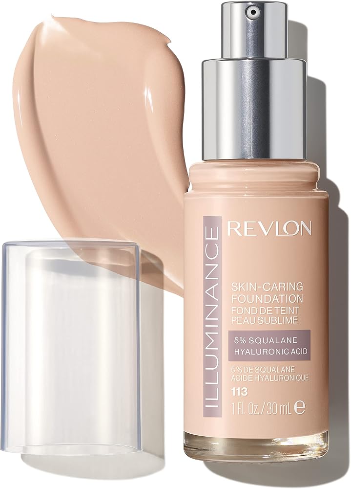 Revlon Illuminance Skin-Caring Liquid Foundation, Hyaluronic Acid, Hydrating and Nourishing Formula with Medium Coverage, 113 Ivory Beige, 1 fl oz