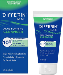 Differin Acne Foaming Face Wash, Max Strength, 10% Benzoyl Peroxide, 5oz - Personal Care