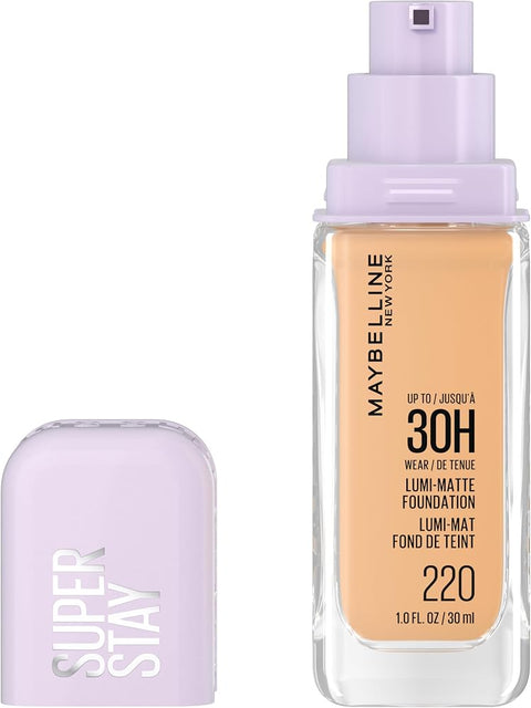 Maybelline Super Stay Lumi-Matte Foundation, Lightweight and Buildable Full Coverage Foundation Makeup For Up To 30HR Wear, 220, 1 Count