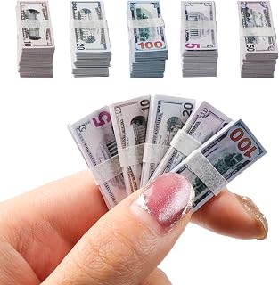 500 Pcs Miniature Scene Dollars 1:12 Mini Dollar Fake Bills 5 10 20 50 100 Dollar Bills Prop Money Realistic Mini Simulation Dollar Toy Banknote for Dollhouse Scene Model Craft Decoration Accessories