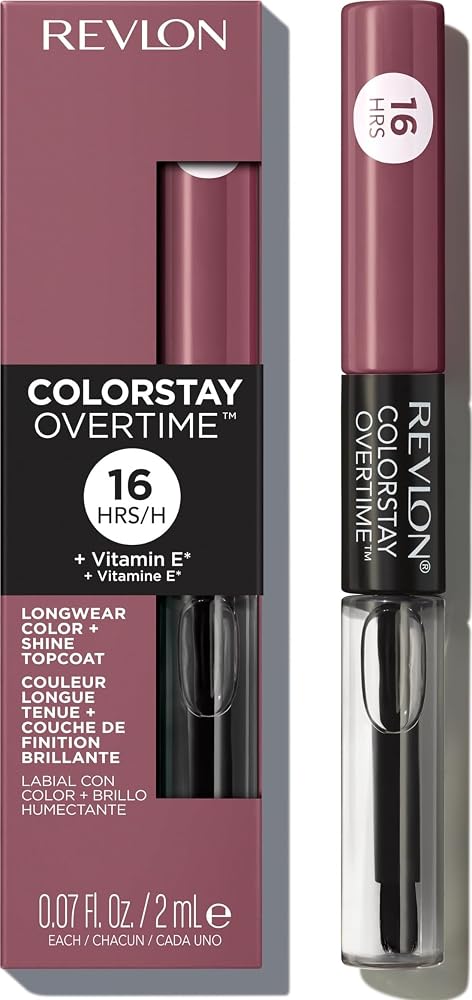 Revlon ColorStay Overtime Lipcolor, 370 Everlasting Rum, 0.07 fl oz | Dual-ended liquid lipstick with clear lip gloss. Moisturizing ingredients. Won't smudge, bleed or feather. - Lip Makeup - Beauty