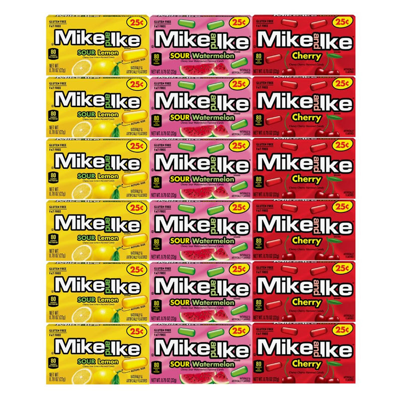 Generic Mike and Ike Assorted Flavor Candy Variety Pack, Cherry, Sour Watermelon, Sour Lemon, 0.78 oz, 18 Pack – Sweet & Sour Treats – Perfect for Parties, Office Snacks, and Gifts