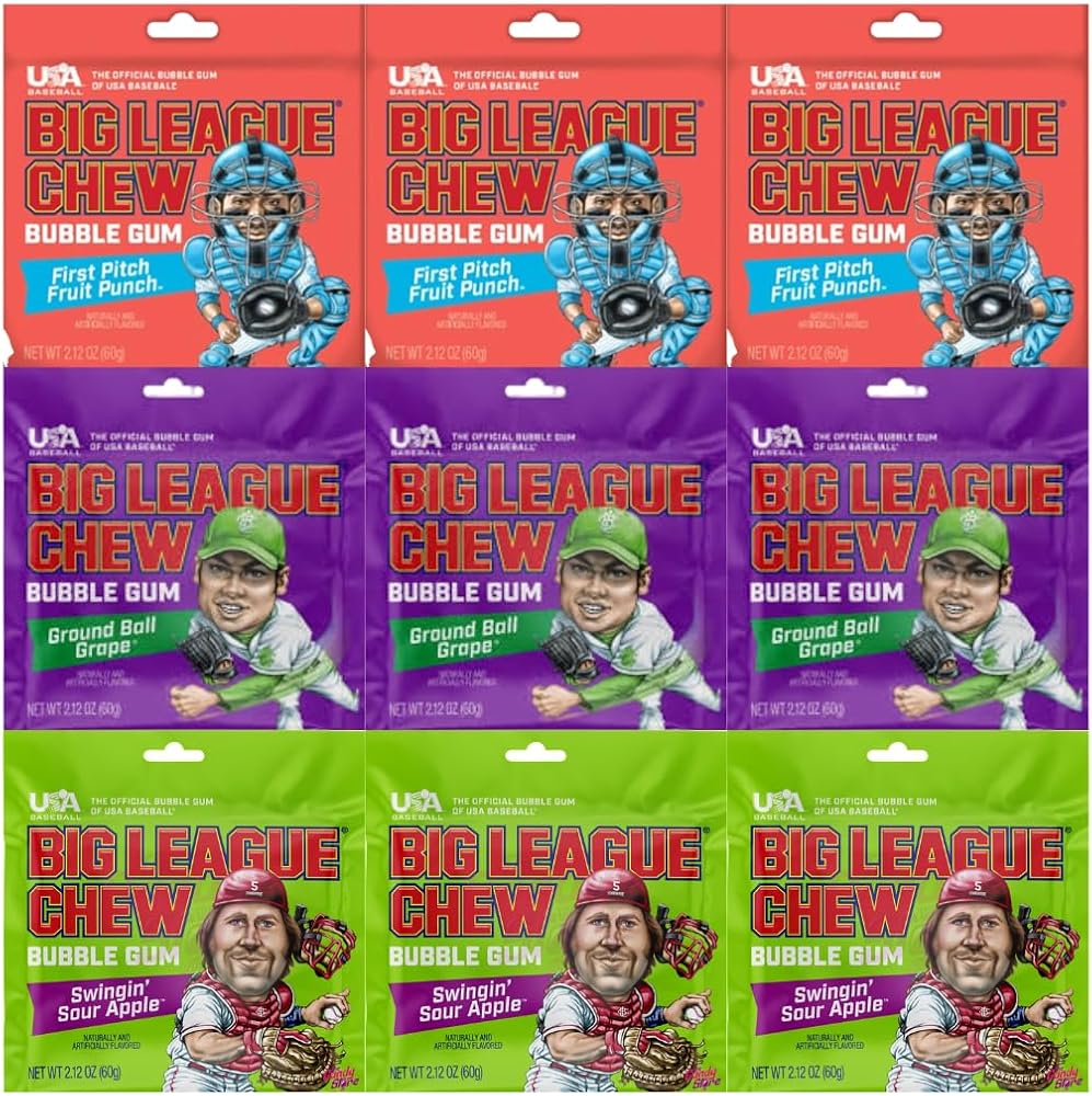 Variety Pack Big League Chew Bubble Gum, 9 Pack (2.12 oz Each), Soft Shredded Chewing Gum, Classic Bubble Gum Candy, Bulk Fun Pack for Kids, Sports Fans & Sharing