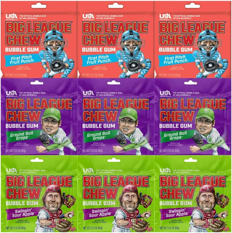 Variety Pack Big League Chew Bubble Gum, 9 Pack (2.12 oz Each), Soft Shredded Chewing Gum, Classic Bubble Gum Candy, Bulk Fun Pack for Kids, Sports Fans & Sharing
