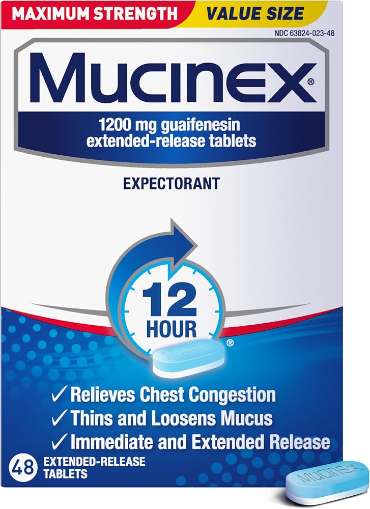 Mucinex 12Hr Max Strength Expectorant, Chest Congestion Relief, 48 Tablets