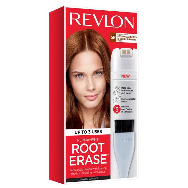 Revlon Permanent Hair Color, Permanent Hair Dye, At-Home Root Erase with Applicator Brush for Multiple Use, 100% Gray Coverage, Medium Auburn/Reddish Brown (5R), 3.2 Fl Oz