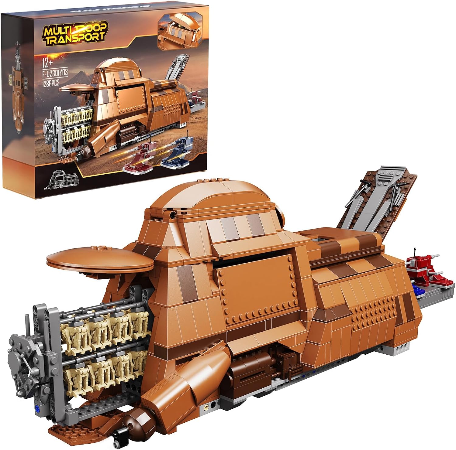 BuildingBoat Battle Trade Federation Droid Ship Multi Troop Transport Building Kit, Battle Soldiers Troop Carrier with 2 Droidekas & 8 Machine Gun，Builidng Toy for Kids Ages 12+(1286 Pieces)