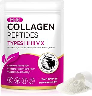 Collagen Peptides Powder For Women & Men, Protein Powder with Hyaluronic Acid & Vitamin C,Supports Hair/Nail/Skin/Bone & Joint Health, Grass Fed, Unflavored, Hydrolyzed Collagen Protein 16 OZ/1 lb (1)