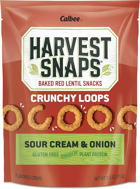 Harvest Snaps Veggie Chips (Sour Cream and Onion Crunchy Loops) | Powered by Plant Protein, Gluten Free, Non-GMO Baked Vegetable Crisps | Made in USA (12 Snack Packs)