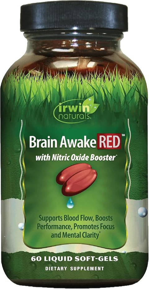 Irwin Naturals Brain Awake RED Focus & Mental Clarity Support | 60 Softgels