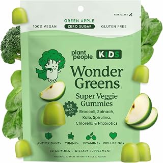 Plant People WonderGreens Kids Super Veggie Gummies, Green Apple, 30 Count