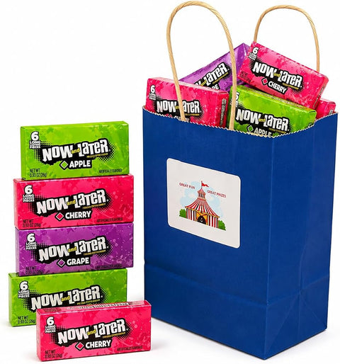 Variety Pack Now and Later Candy – 15 Count – 5 Each of Grape, Apple, Cherry – 0.93 oz Chews – Includes 5.25x3.2x8 Inch Blue Gift Paper Bag – Fruit Flavored Individually Wrapped Candy