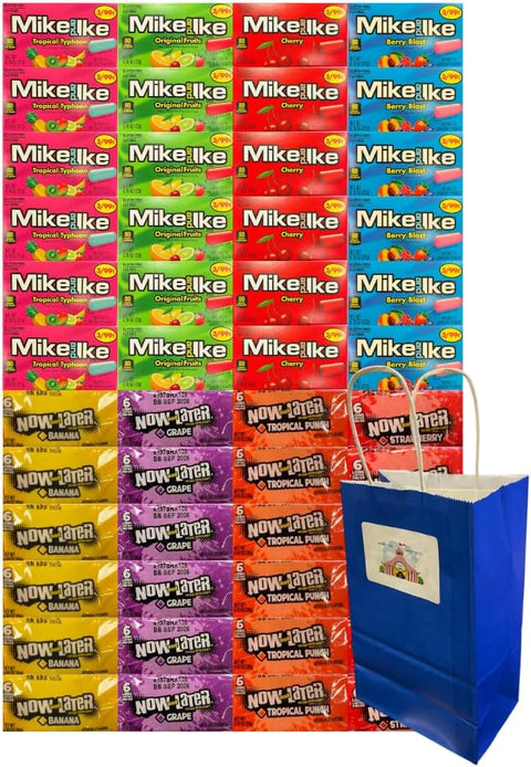 Generic Candy Assortment, Mike and Ike & Now and Later - 6 Tropical Typhoon, 6 Original Fruit, 6 Berry Blast, 6 Cherry, 6 Banana, 6 Grape, 6 Tropical Punch, 6 Strawberry - 48 Pack