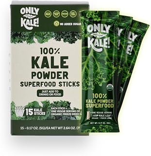 Kale Powder - 1 Month Supply (15 Sticks) - Organic Green Superfood - USDA Organic, Clean Greens for Smoothies & Juices, Single-Serving Sticks