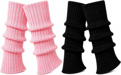 Moret Kids Girls' Ballet and Dance 2-Pack Soft Ribbed Knit Legwarmers - Combination Pack (Pink & Black) - Warm Up Dancewear Accessories, X-Large