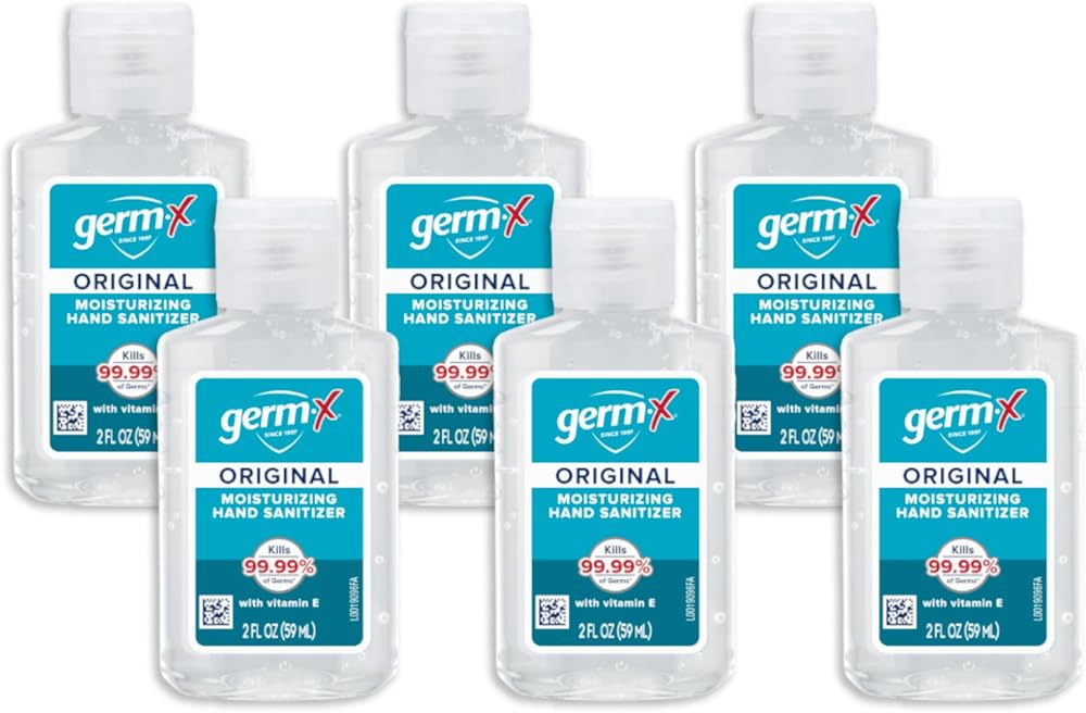 Germ X Original Hand Sanitizer, 2 Fl Oz (Pack of 6), Less Drying Moisturizing Gel with Vitamin E, No Rinse Formula, Display Pack, Mini Travel Size for On-The-Go