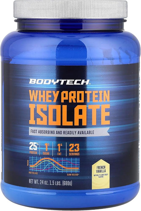 BodyTech Whey Protein Isolate Powder, French Vanilla, 1.5 LB, 23 Servings
