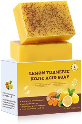 Lemon Turmeric Kojic Acid Soap Bar, Turmeric Soap Bar with Vitamin E for Dry Sensitive Skin, Lemon Soap for Face, Body Hands 2 Bars - Personal Care