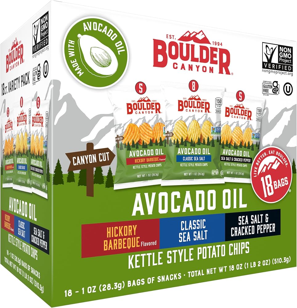 Boulder Canyon Avocado Oil Kettle Chips Variety Pack, 1 oz Bags (18 Count) - Personal Care