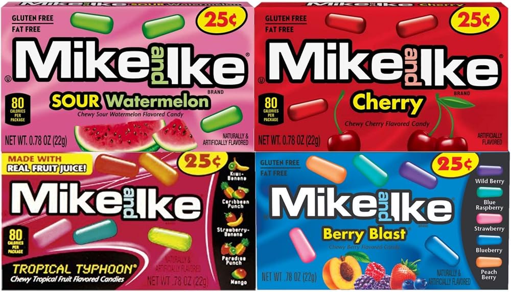 Mike & Ike Chewy Candy Variety Pack | Berry Blast, Tropical, Watermelon, Cherry | 0.78 Oun - Image 1