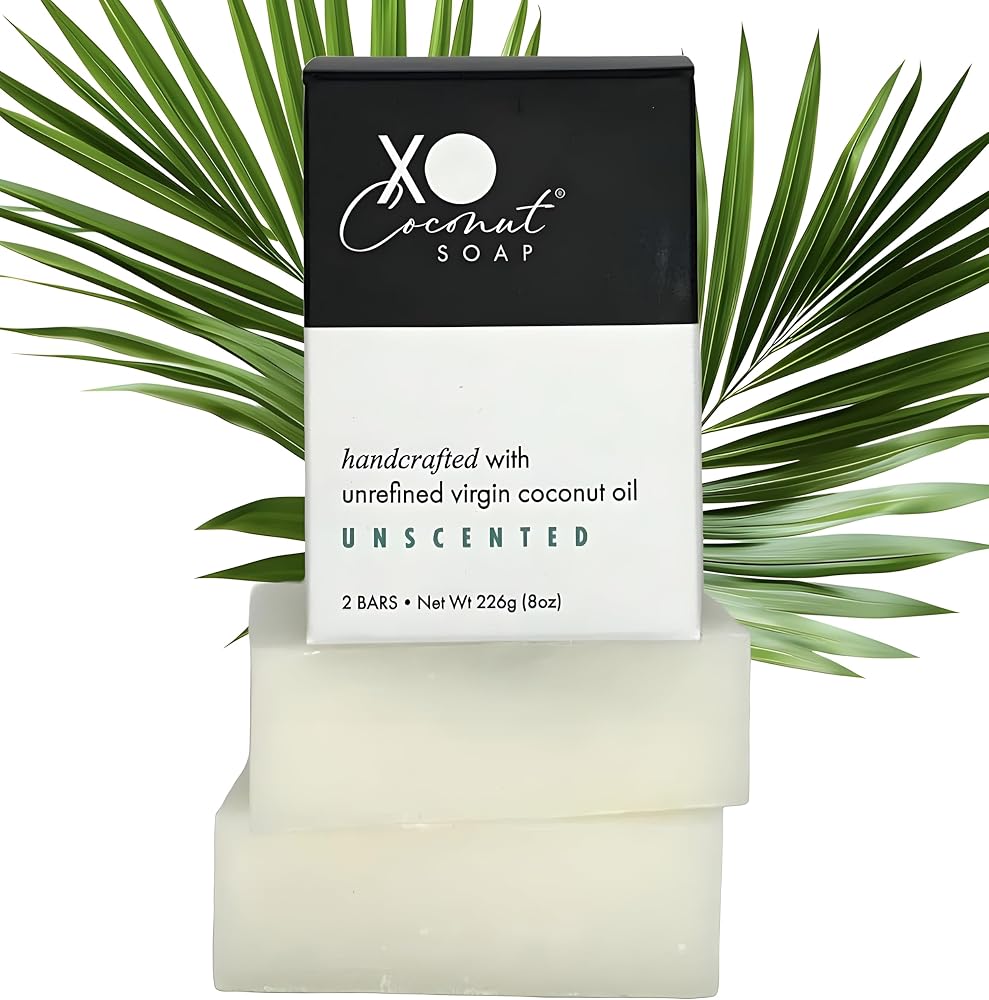 Coconut Oil Bar Soap Handcrafted Organic Natural Face Body Hands Vegan Unscented - 2 Bars, 4 Ounces Each - Personal Care