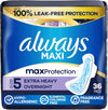 Always Maxi Overnight Pads with Wings for Women, Size 5, Extra Heavy Overnight Absorbency, Unscented, 36 Count - Personal Care