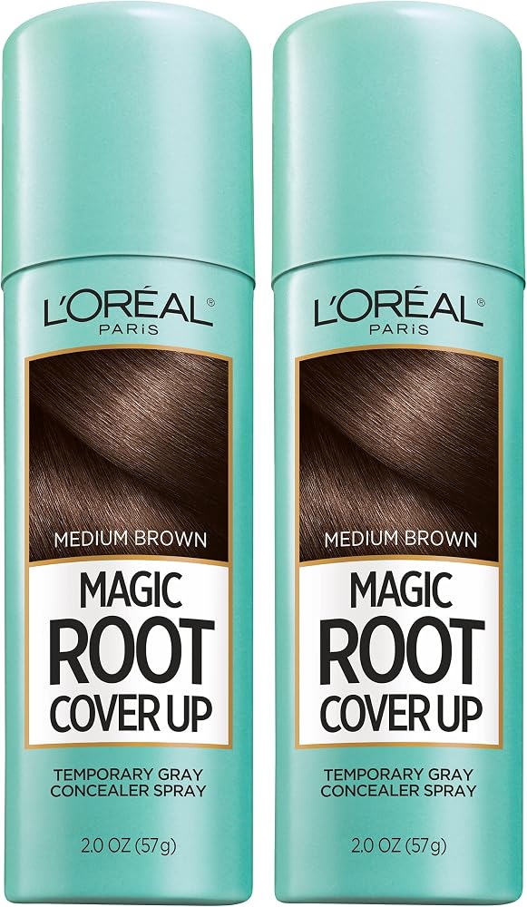 L'Oreal Paris Magic Root Cover Up Gray Hair Spray, 100% Gray Hair Coverage with Buildable, Lightweight, Transfer-Resistant, and Temporary Formula, Ammonia-Free, Medium Brown, 2 oz (2 Count)