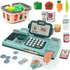 Kids Cash Register Toy with Sound Scanner - Pretend Play Shopping Set Include Food, Shopping Basket, Play Money & Credit Card, Ideal Gift for Boys Girls Ages 3-8