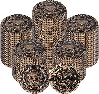 100 Pieces Plastic Pirate Gold Coins Set, Brown - Play Treasure Gold Coins for Pirate Themed Party, St. Patrick's Day, Treasure Hunt Game, Halloween and Christmas Decorations…