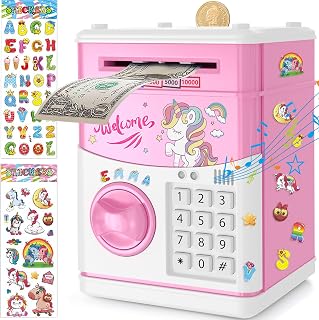 JUNEU Unicorn Piggy Bank for Kids - Electronic Musical Money Bank for Girls