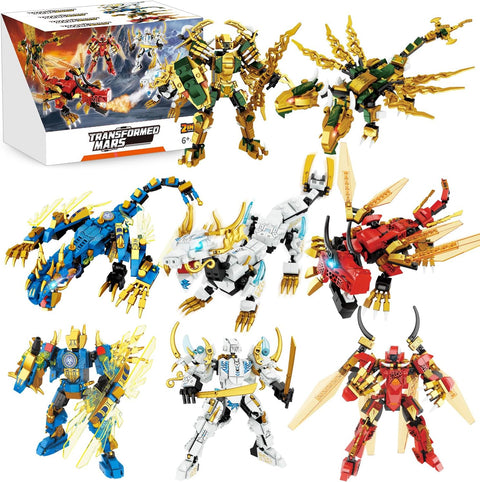 Elemental Dragon 2 in 1 Transformable Ninja Mech Warrior Building Toy Set, 1222 Pieces Feature Ice, Fire, Thunder, Golden 4 Elemental, Creative for Kids, Boys, and Girls Ages 6+