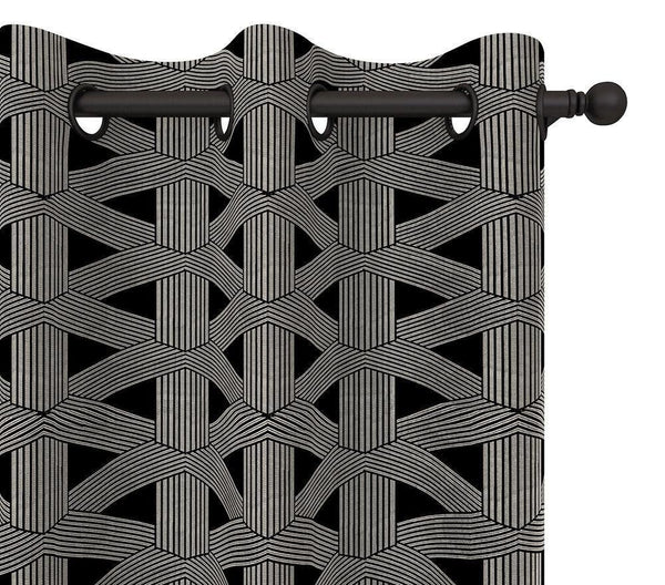 Indigo2ashNY Pharaoh Cotton Trellis Geometric Heavyweight Curtain Panel in 3D Jacquard Raised Embroidery, Black/White, 84" L x 54" W Grommet, Triple Blackout