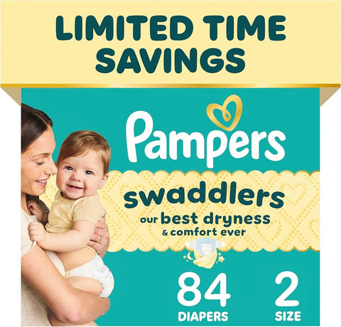 Pampers Swaddlers Diapers, Size S2 (10-22 lbs), , Absorbent, Keeps Baby Dry and Comfortable, Pediatrician Recommended Skin Safe Disposable Baby Diaper