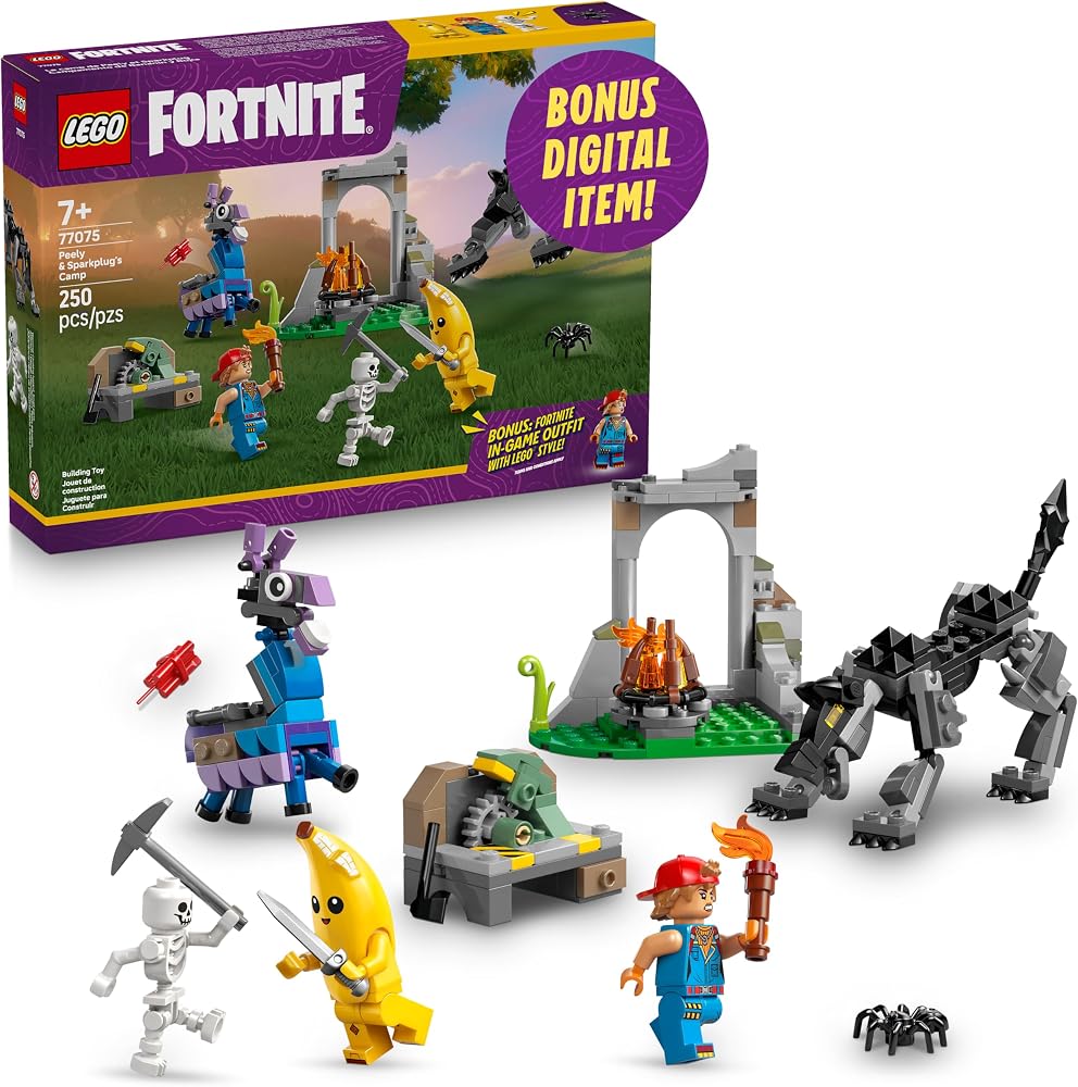 LEGO Fortnite Peely & Sparkplug’s Camp Kids Toy - Pretend Play and Video Game Building Set for Girls & Boys, Ages 7+ - Fortnite Toy Figures Peely, Sparkplug, & More - Gift Idea for Birthdays - 77075