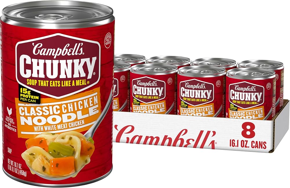 Campbell’s Chunky Soup, Classic Chicken Noodle Soup, 16.1 Oz Can (Case of 8)