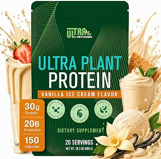 30g Organic Vegan Protein Powder, Plant-Based Protein Powder, Meal Replacement, 20 Billion Probiotics, 0g Sugar, Energy, Focus, Recovery, Dairy-Free, Easy Digestion, Vanilla, 20 Servings