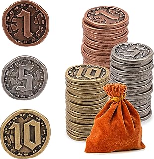Metal Coins for Board Games, 50 PCS Mixed Set, Game Coins for RPG Tabletop
