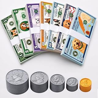 600Pcs Fake Money Play Money Set for Kids with Coins & Bills