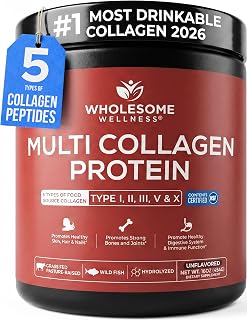 Wholesome Wellness Premium Multi Collagen Peptides Protein Powder for Women and Men, 5 Types of Hydrolyzed Collagen, Grass-Fed, Non-GMO & Unflavored, Pure Protein for Youthful Skin & Joint Recovery