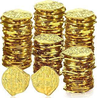Hanaive 100 Pcs Gold Plastic Pirate Coins for Treasure Chest Party Favors