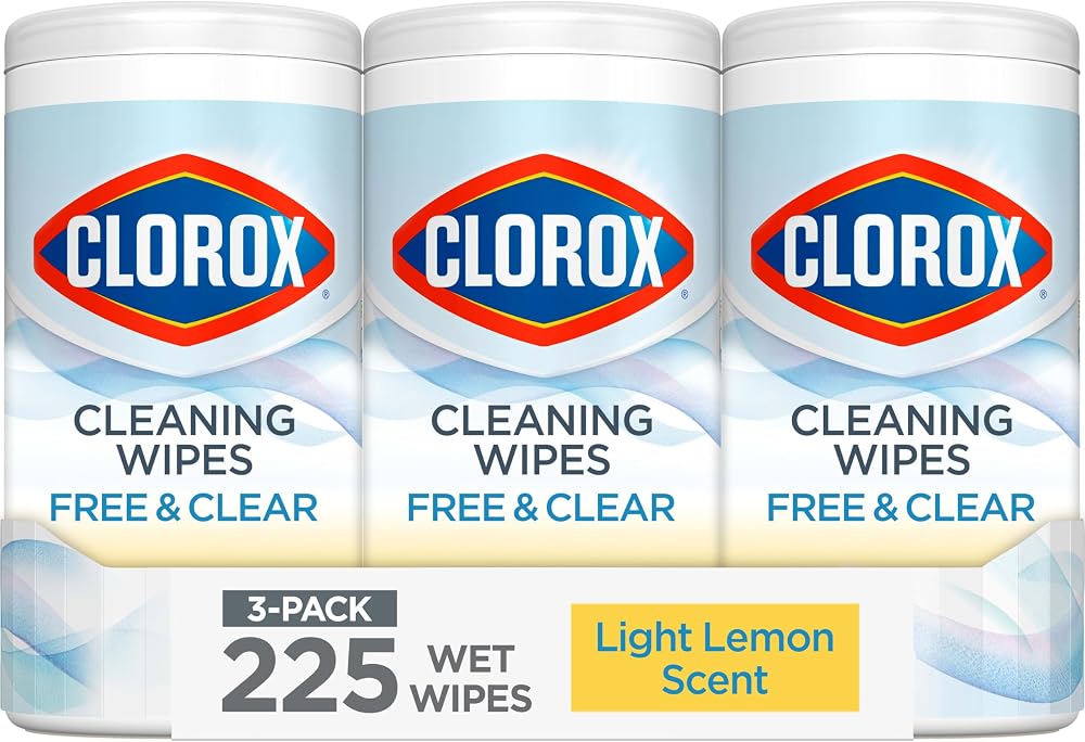 Clorox Free & Clear Cleaning Wipes, Light Lemon Scent, 75 Count, 3 Pack