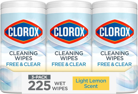 Clorox Free & Clear Cleaning Wipes, Light Lemon Scent, 75 Count, 3 Pack