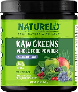 NATURELO Raw Greens Superfood Powder 240 Grams, Mixed Berry