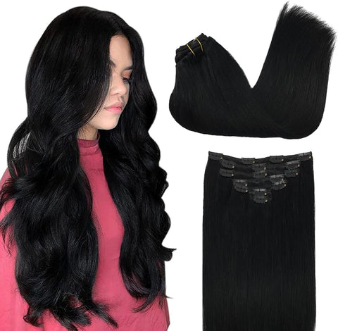 GOO GOO Clip in Hair Extensions Real Human Hair, Remy Human Hair Extensions Clip ins for Women, Natural Human Hair, 24inch 120g 7Pcs, 5 Light Ash Brown