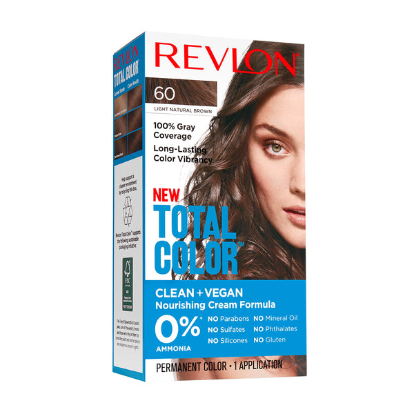 Revlon Permanent Hair Color, Permanent Hair Dye, Total Color with 100% Gray Coverage, Clean & Vegan, 60 Light Natural Brown, 3.5 Oz