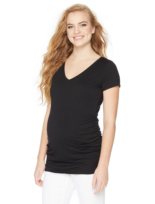 Motherhood Maternity Women's Maternity Ss V Neck Fashion Tees, Black, 1X