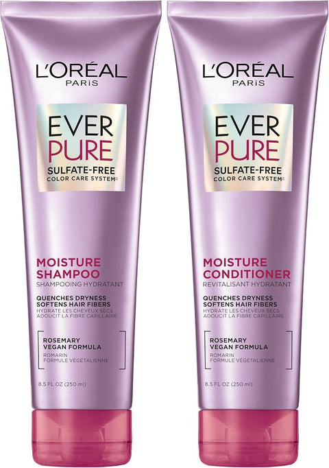 L'Oreal Paris EverPure Moisture Shampoo and Conditioner Set, Sulfate-Free Hair Care for Dry or Color-Treated Hair with Rosemary Botanicals, 17 Fl Oz Set