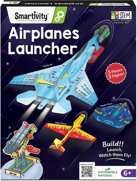 Smartivity 3in1 Airplanes Launcher Toy for Kids 6-12 | Build & Launch 3 Planes – Fighter Jet, Glider, Stealth | Birthday for Boys & Girls I DIY STEM Toy for Ages 6,7,8,10,11,12 Years